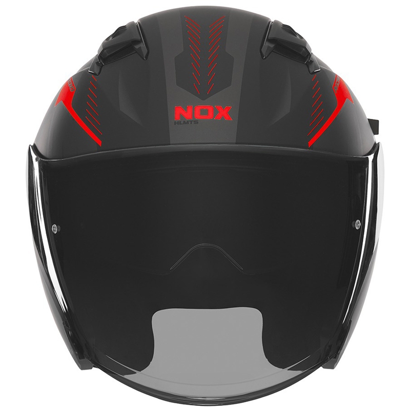 Open face motorcykelhjelm NOX N130 Myst mat sort-rød