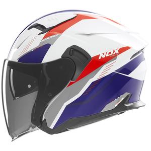 Open face motorcykelhjelm NOX N130 Myst hvid-blå-rød