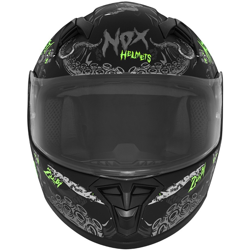 Børnemotorcykelhjelm NOX N731 ZUMBI mat sort-grøn