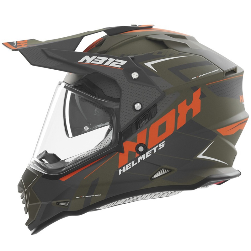 Enduro-motorcykelhjelm NOX N312 Vapor matt khaki-orange