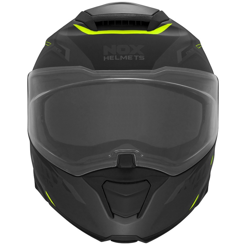 Flip-up motorcykelhjelm NOX N967 Synchro mat sort-fluo gul