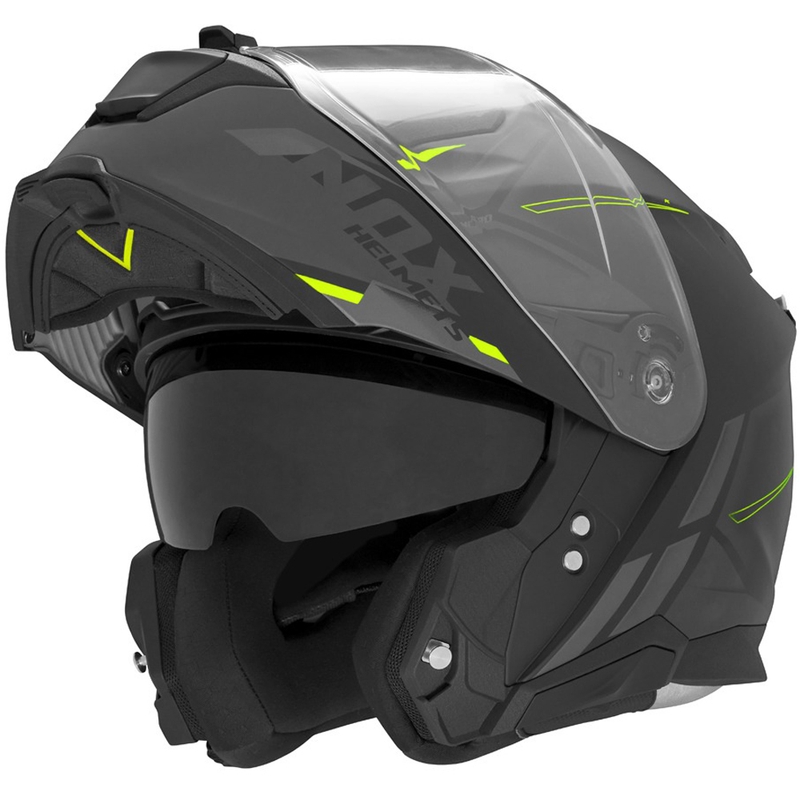 Flip-up motorcykelhjelm NOX N967 Synchro mat sort-fluo gul