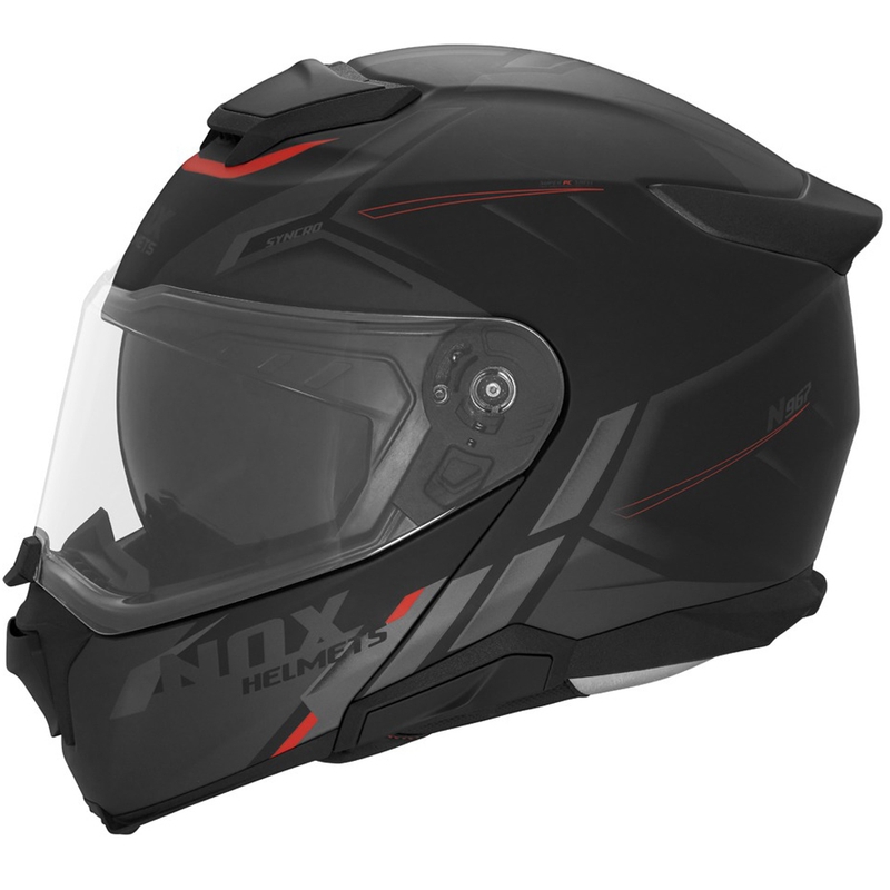 Flip-up motorcykelhjelm NOX N967 Synchro mat sort-rød