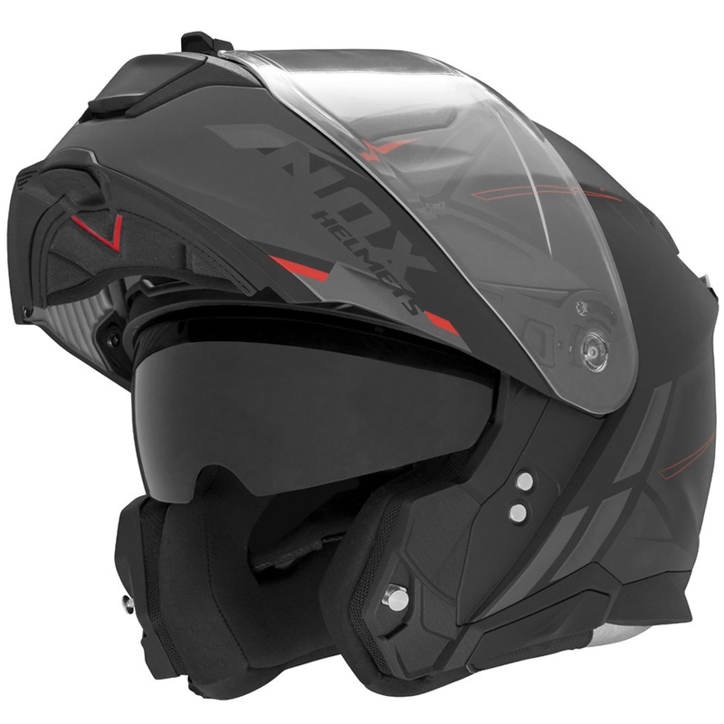 Flip-up motorcykelhjelm NOX N967 Synchro mat sort-rød
