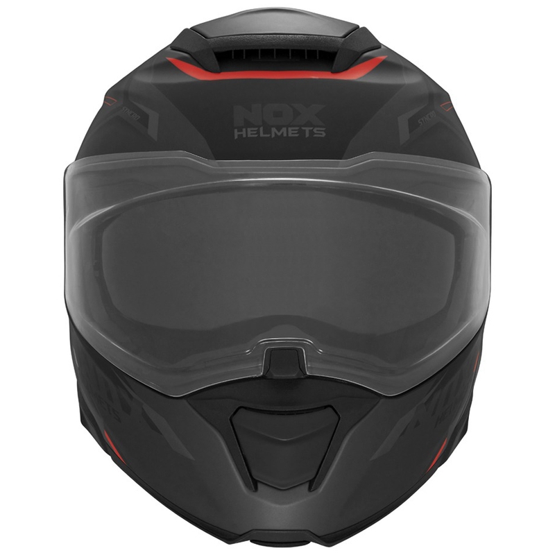 Flip-up motorcykelhjelm NOX N967 Synchro mat sort-rød