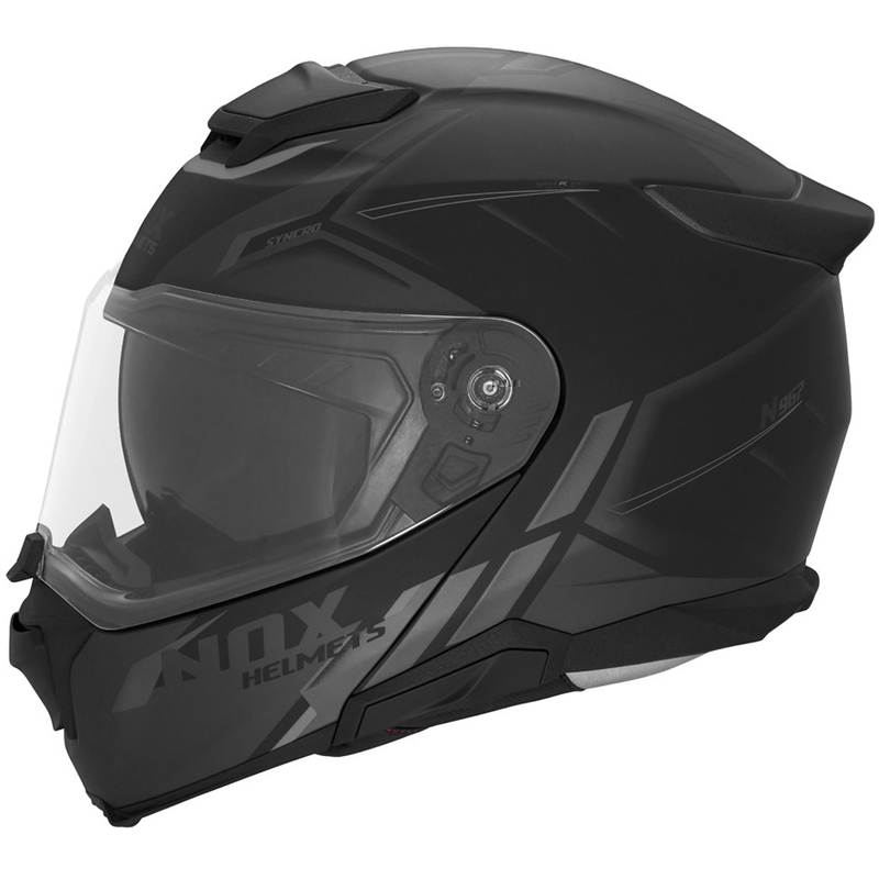 Flip-up motorcykelhjelm NOX N967 Synchro mat sort-grå