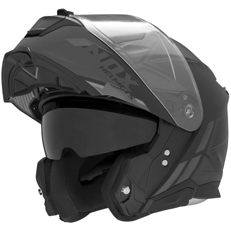 Flip-up motorcykelhjelm NOX N967 Synchro mat sort-grå