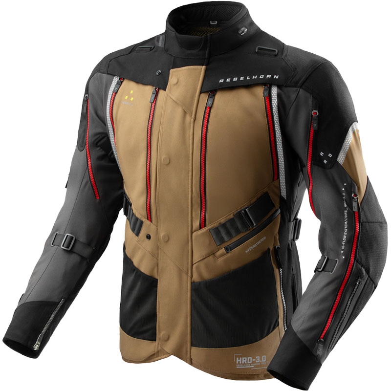 Rebelhorn Hardy 3.0 beige-grå-rød motorcykeljakke