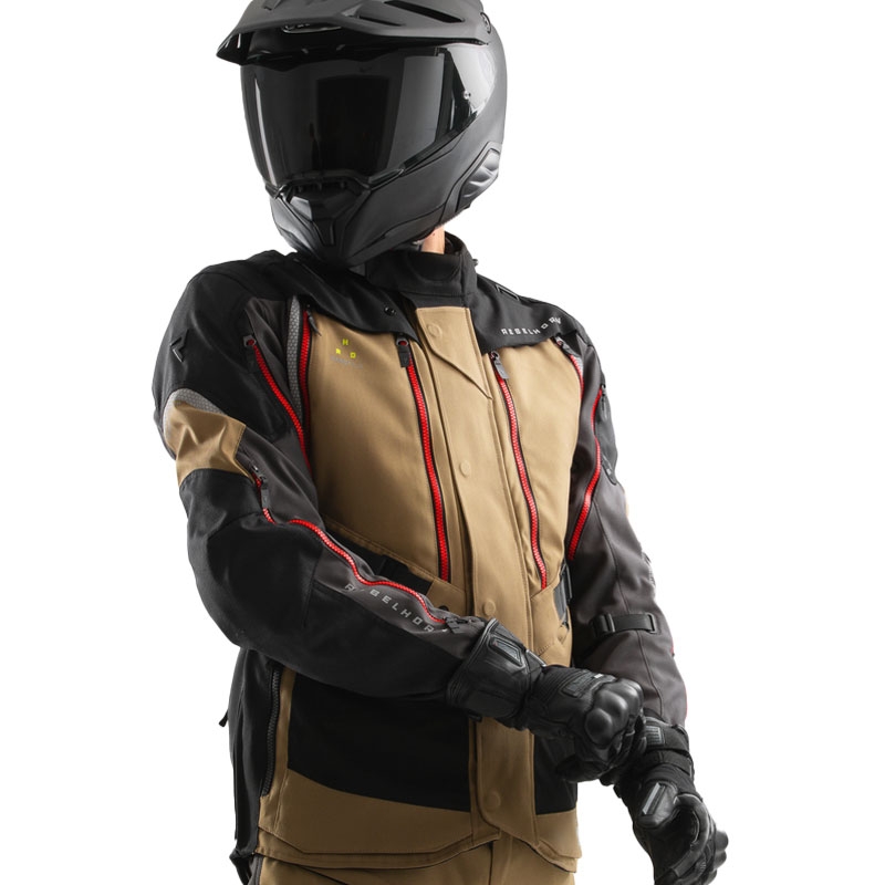 Rebelhorn Hardy 3.0 beige-grå-rød motorcykeljakke