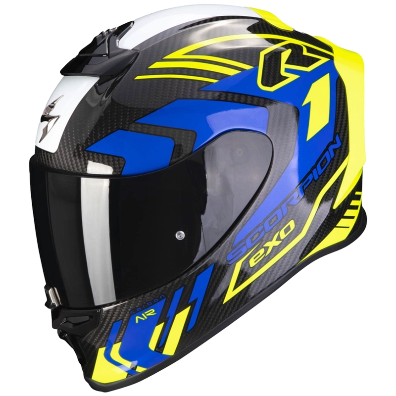 Integralhjelm Scorpion EXO-R1 EVO Carbon Air Supra sort-fluogul-blå