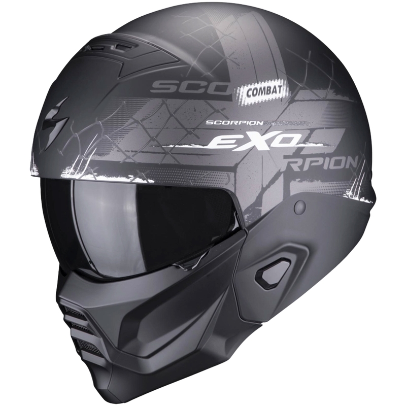 Åben hjelm med maske Scorpion EXO-COMBAT II Xenon sort og hvid mat