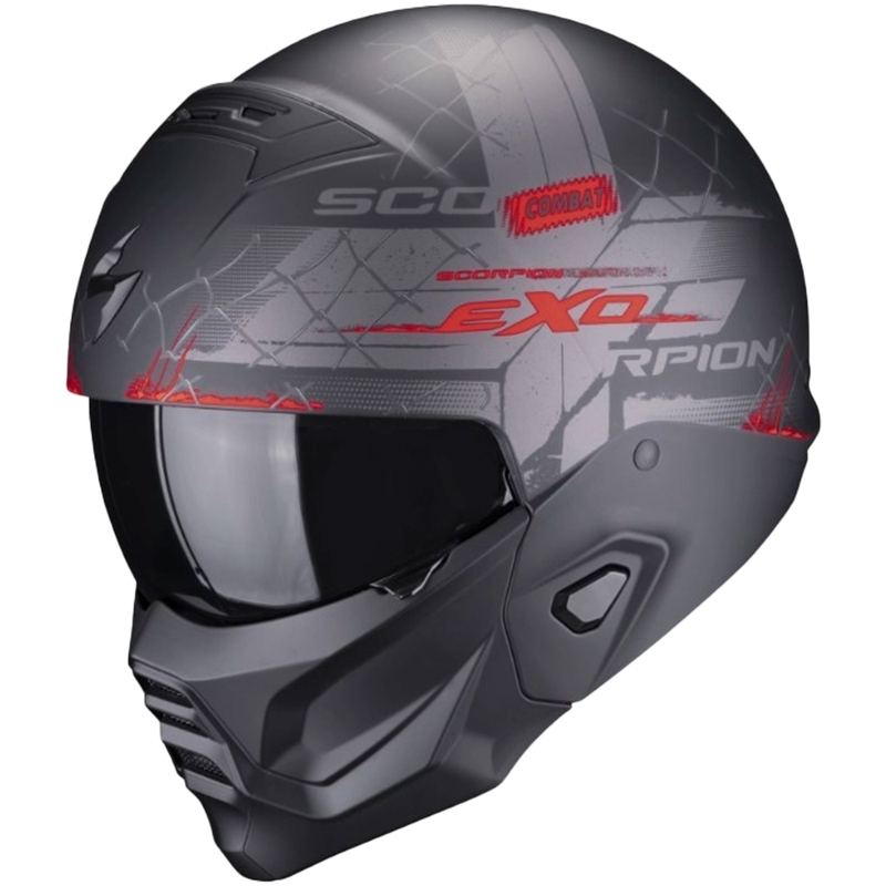 Åben hjelm med maske Scorpion EXO-COMBAT II Xenon sort-rød mat