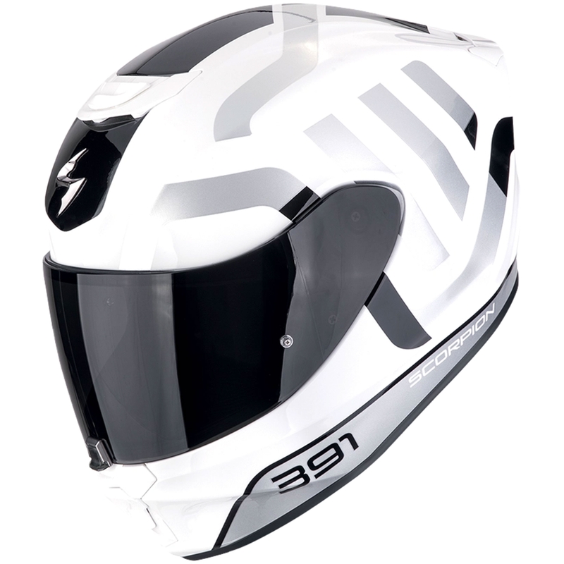 Integral motorcykelhjelm Scorpion EXO-391 AROK hvid-sort-sølv udsalg