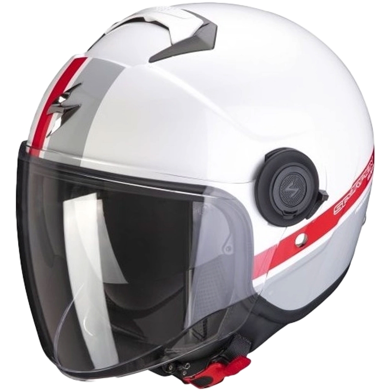 Motorcykelhjelm SCORPION EXO-CITY STRADA hvid-sølv-rød