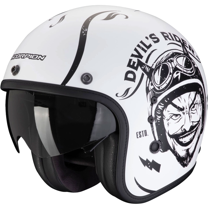Åben motorcykelhjelm Scorpion Belfast Evo ROMEO mat sort og hvid udsalg