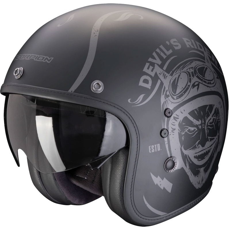 Åben motorcykelhjelm Scorpion Belfast Evo ROMEO mat sort-sølv udsalg