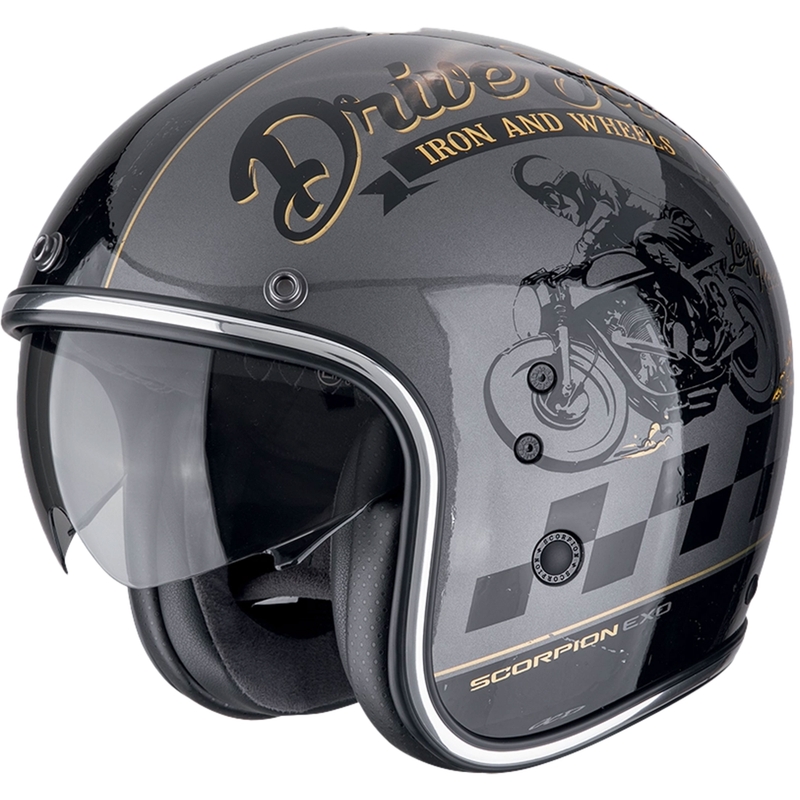 Åben motorcykelhjelm Scorpion Belfast Evo DRIVE FAST sølv-sort-guld