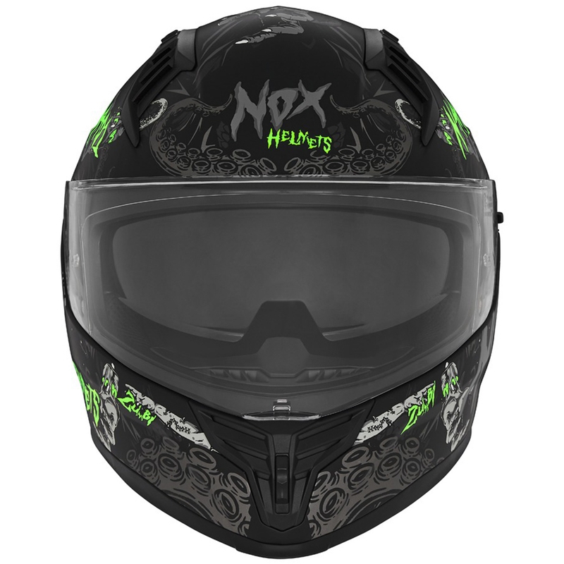 Full-face motorcykelhjelm NOX N401 ZUMBI mat sort-fluorgrøn