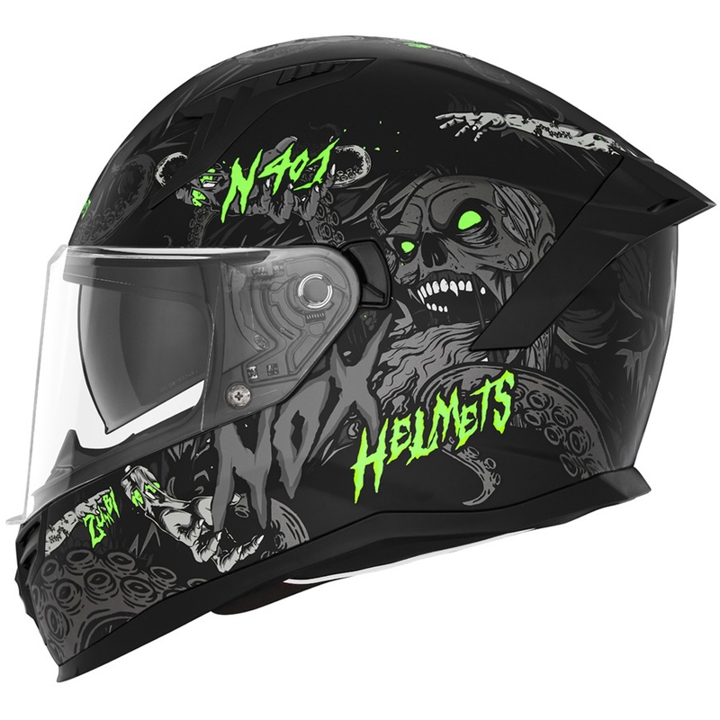 Full-face motorcykelhjelm NOX N401 ZUMBI mat sort-fluorgrøn