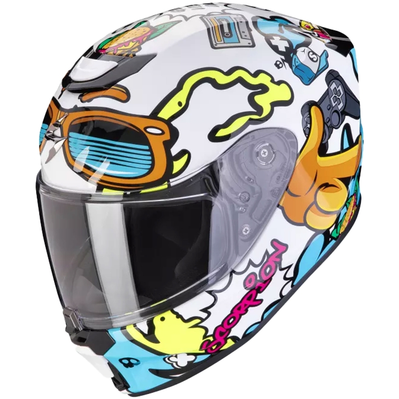 Motorcykelhjelm til børn Scorpion EXO-JNR AIR FUN hvid-blå