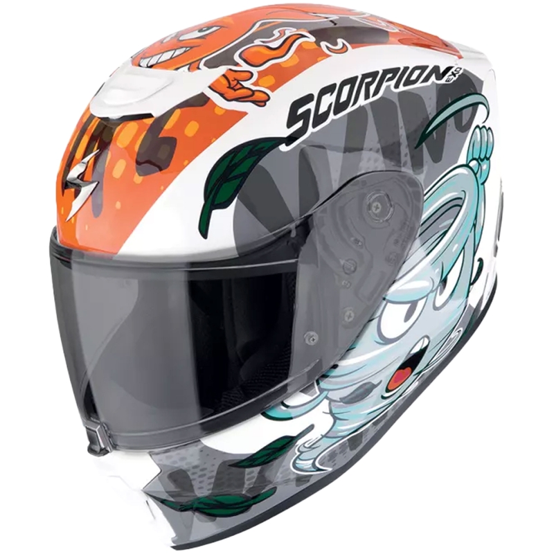 Motorcykelhjelm til børn Scorpion EXO-JNR AIR The4elements hvid-blå-orange