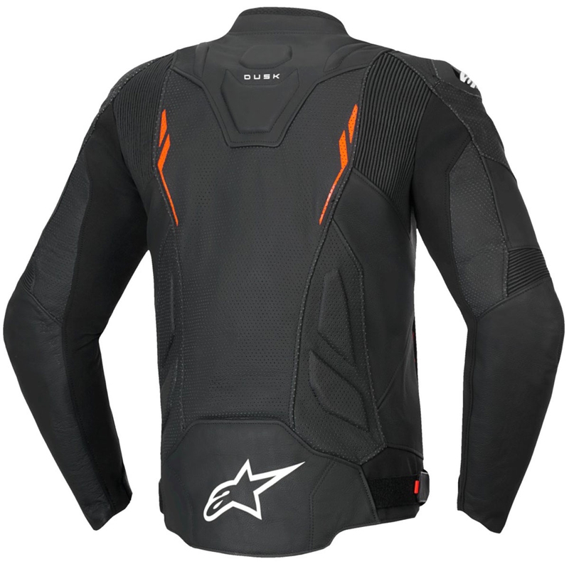 Alpinestars Dusk Airflow motorcykeljakke i læder sort-fluorrød