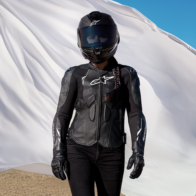 Alpinestars Stella Dusk læder motorcykeljakke til kvinder sort-hvid