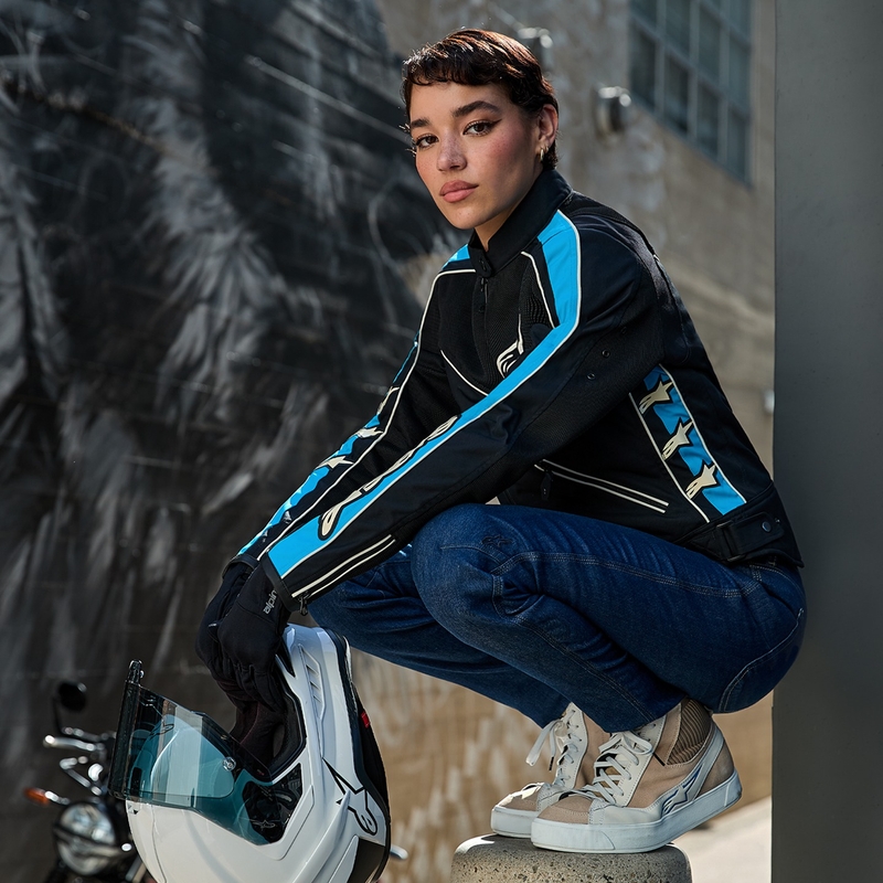 Dame motorcykeljakke Alpinestars STELLA T-DYNO AIR sort-lyseblå-beige
