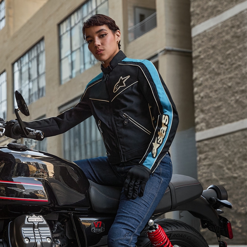 Dame motorcykeljakke Alpinestars STELLA T-DYNO AIR sort-lyseblå-beige