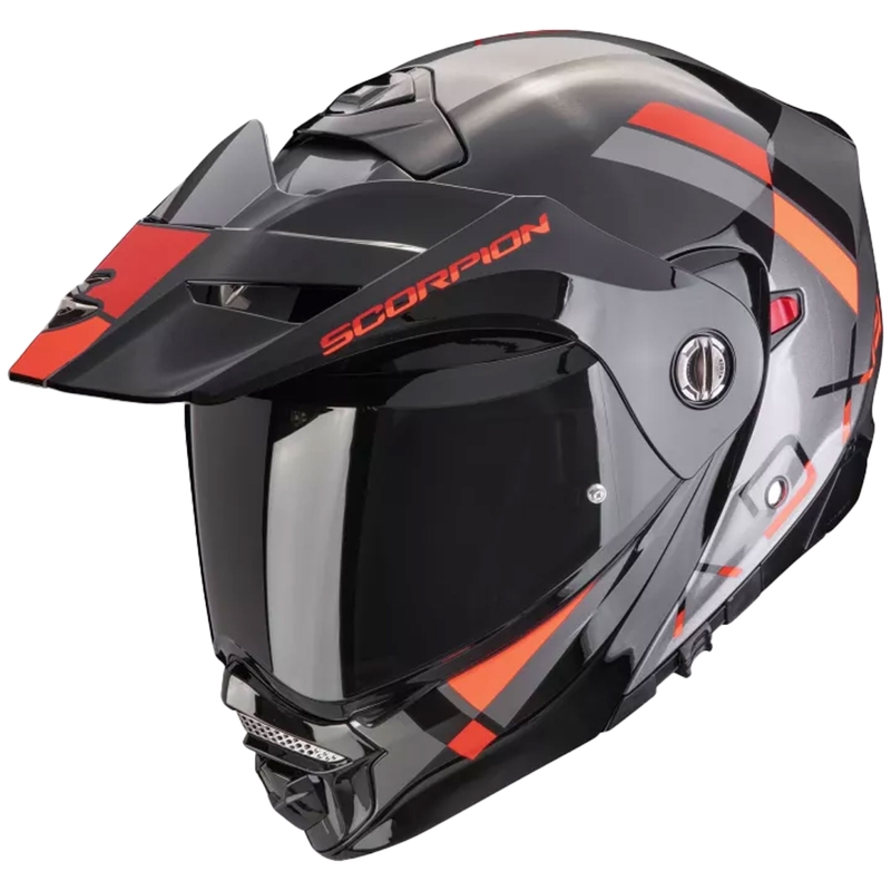 Flip-up motorcykelhjelm Scorpion ADX-2 GALANE sølv-sort-rød udsalg