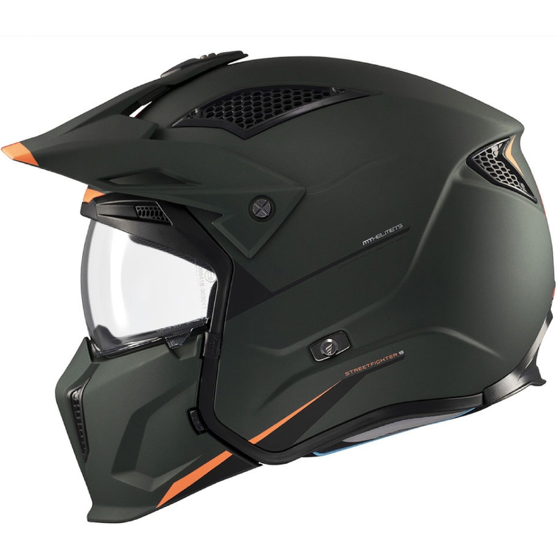 Åben ansigtshjelm med maske MT Streetfighter SV S Solid A6 matgrøn med iridiumvisir