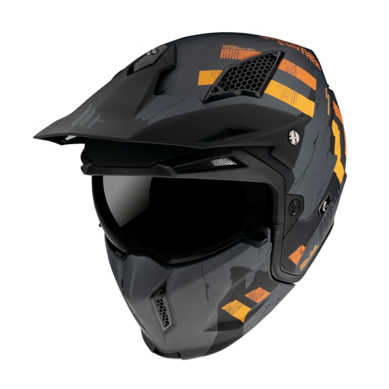 Åben ansigtshjelm med maske MT Streetfighter Skull 2020 grå-orange med iridiumvisir