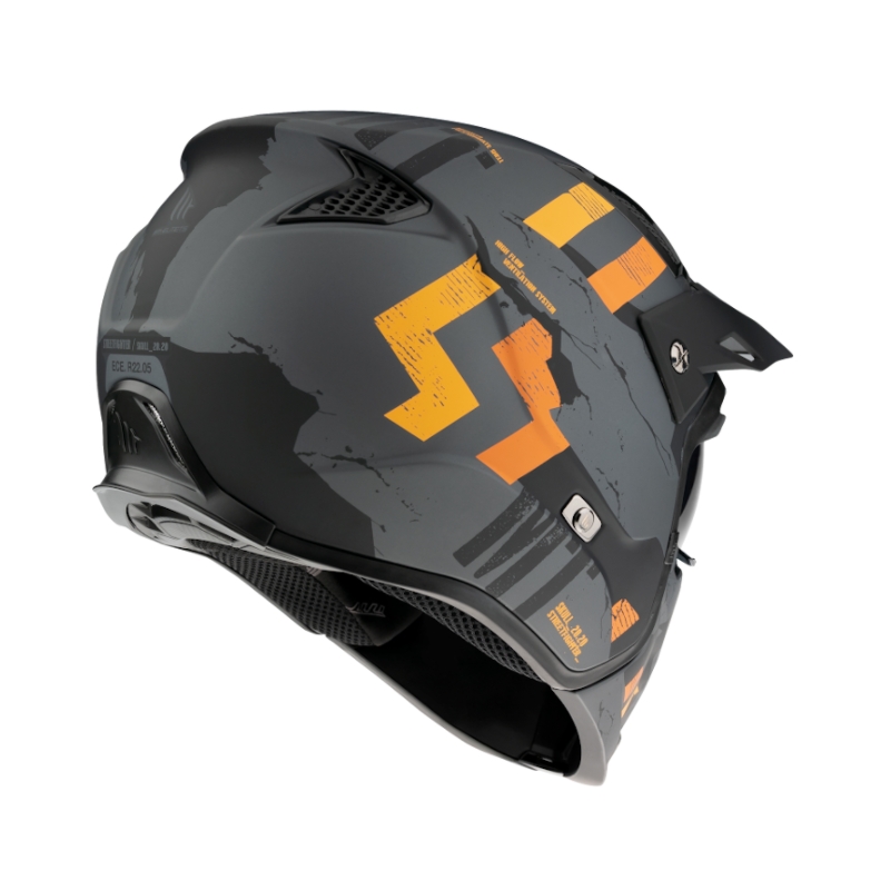 Åben ansigtshjelm med maske MT Streetfighter Skull 2020 grå-orange med iridiumvisir