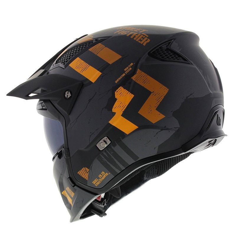 Åben ansigtshjelm med maske MT Streetfighter SV S Skull A12 grå-orange med iridiumvisir
