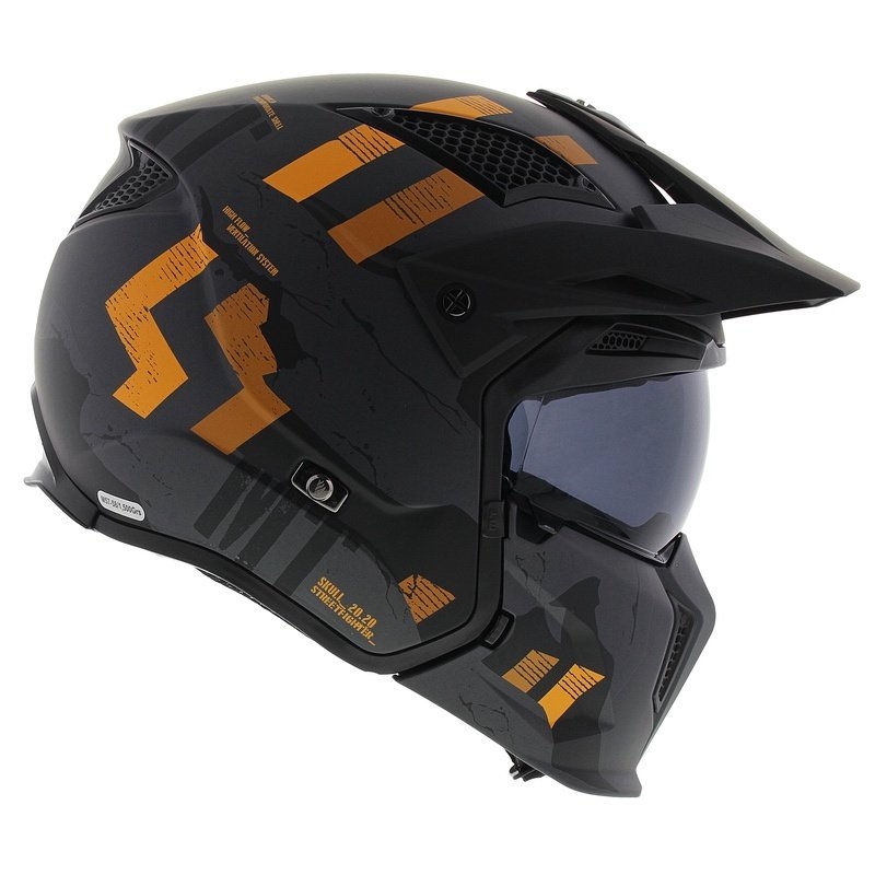 Åben ansigtshjelm med maske MT Streetfighter SV S Skull A12 grå-orange med iridiumvisir