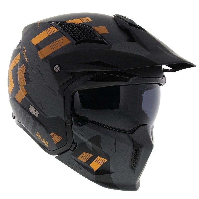 Åben ansigtshjelm med maske MT Streetfighter SV S Skull A12 grå-orange med iridiumvisir