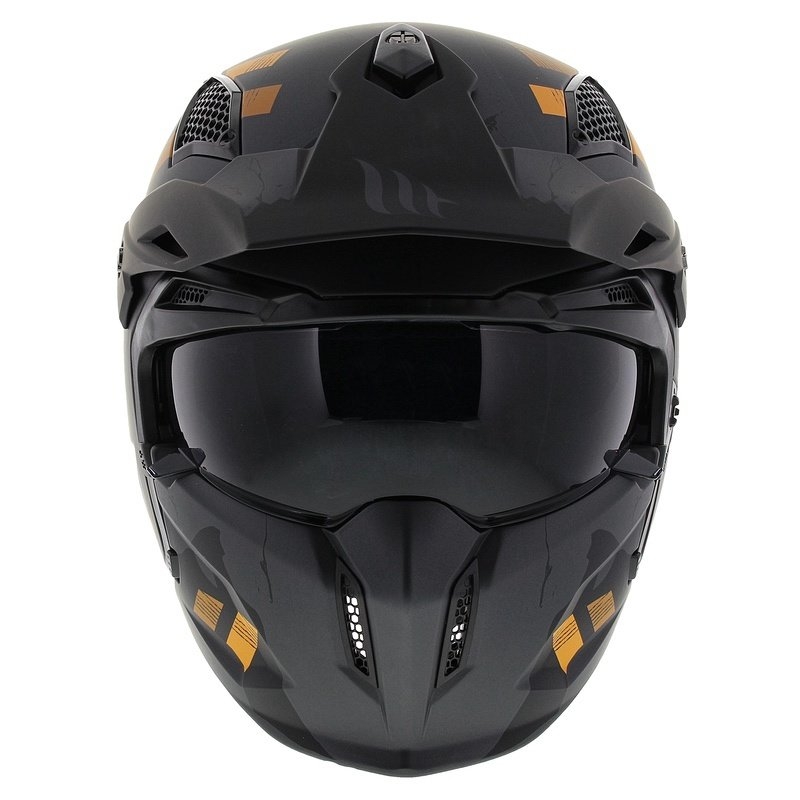 Åben ansigtshjelm med maske MT Streetfighter SV S Skull A12 grå-orange med iridiumvisir