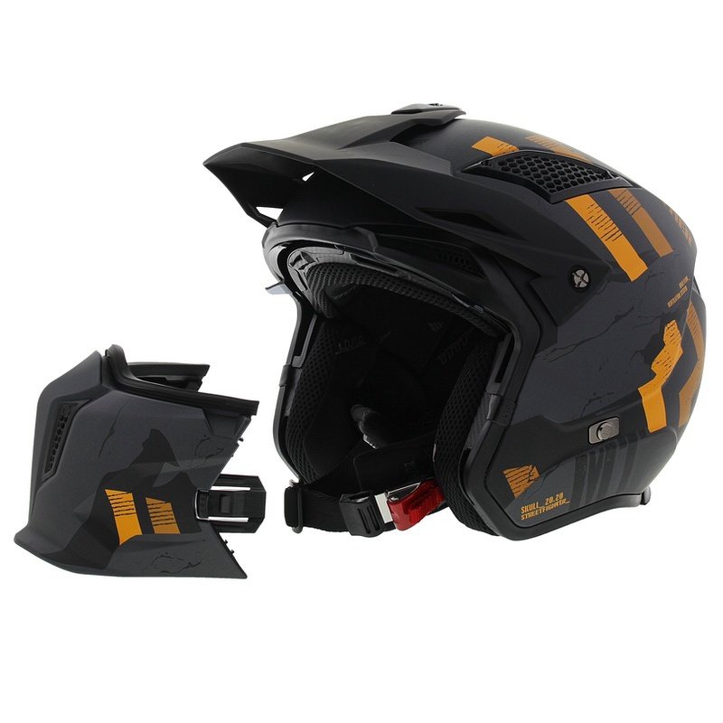 Åben ansigtshjelm med maske MT Streetfighter SV S Skull A12 grå-orange med iridiumvisir