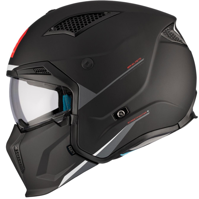 Åben ansigtshjelm med maske MT Streetfighter SV S Solid A1 sort mat med iridiumvisir