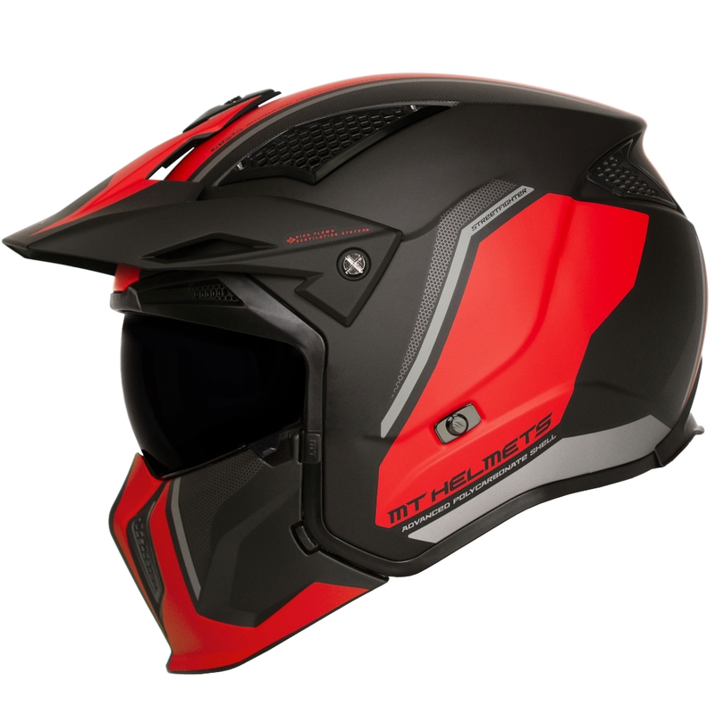 Åben ansigtshjelm med maske MT Streetfighter SV S TWIN C5 sort-rød med iridiumvisir