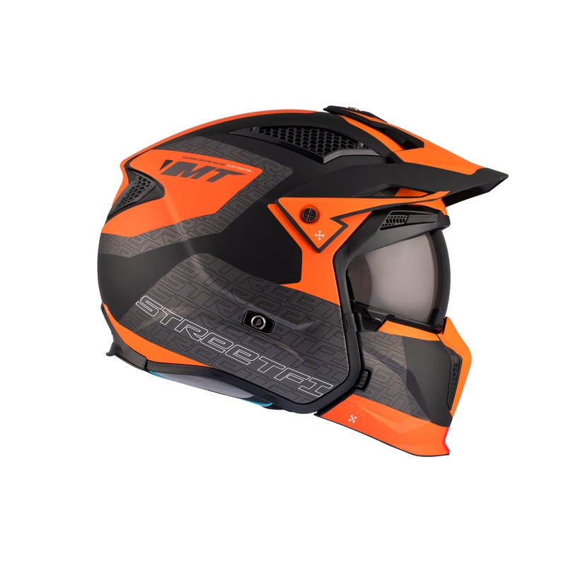 Åben ansigtshjelm med maske MT Streetfighter SV Totem B4 sort-grå-orange med iridiumvisir