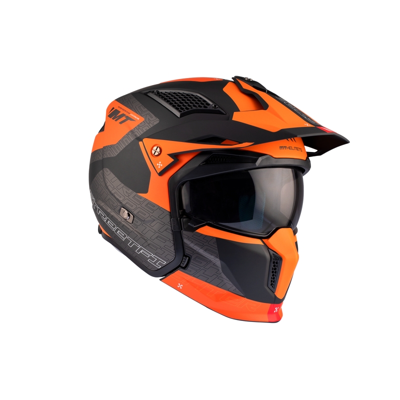 Åben ansigtshjelm med maske MT Streetfighter SV Totem B4 sort-grå-orange med iridiumvisir