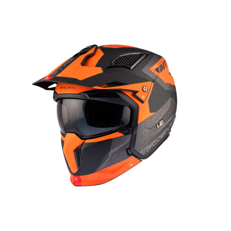 Åben ansigtshjelm med maske MT Streetfighter SV Totem B4 sort-grå-orange med iridiumvisir