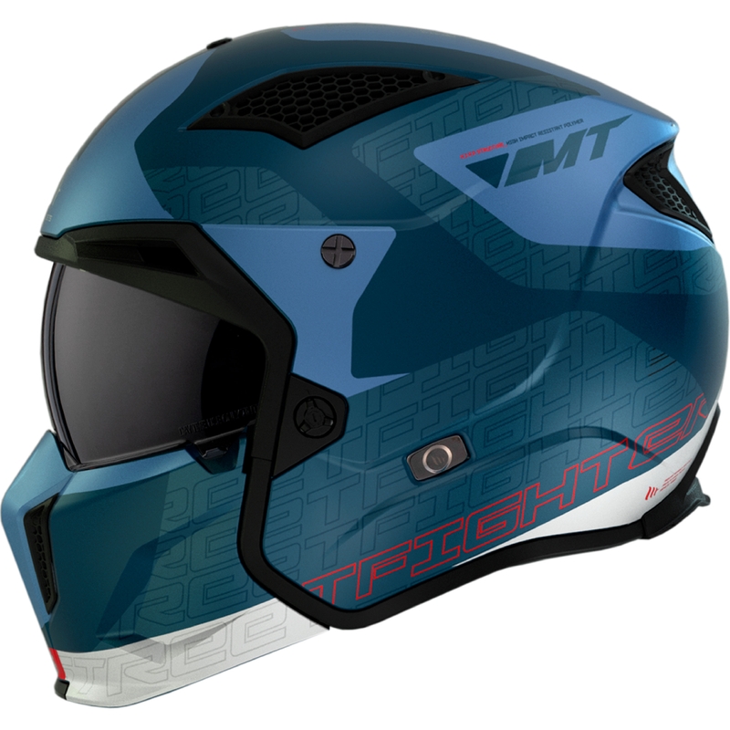 Åben ansigtshjelm med maske MT Streetfighter SV Totem C17 hvid-blå med iridiumvisir