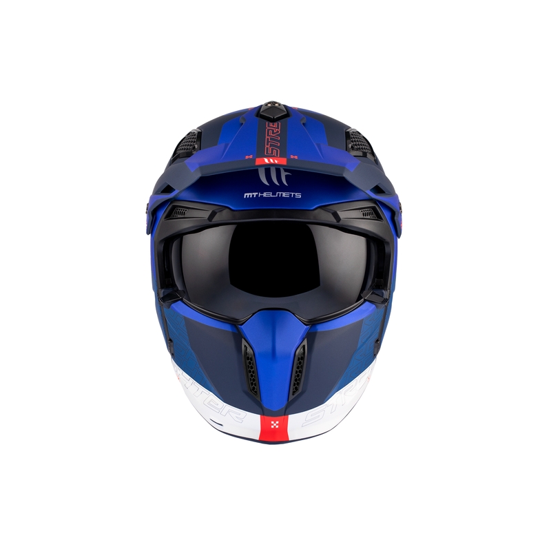 Åben ansigtshjelm med maske MT Streetfighter SV Totem C17 hvid-blå med iridiumvisir