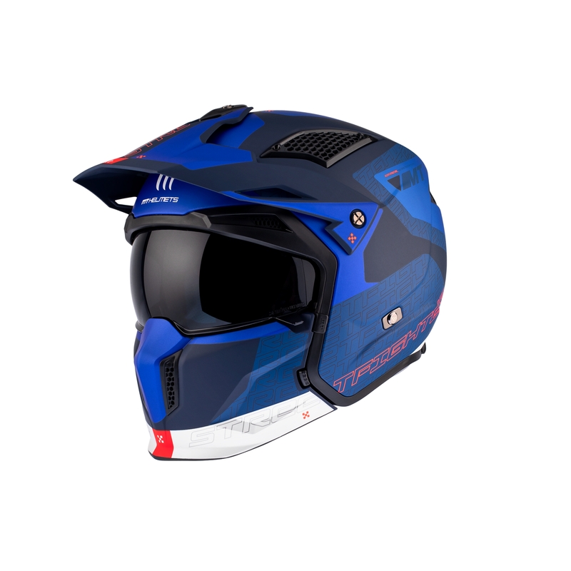 Åben ansigtshjelm med maske MT Streetfighter SV Totem C17 hvid-blå med iridiumvisir