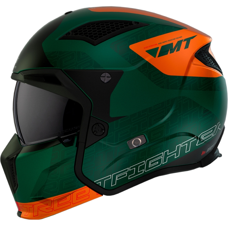 Åben ansigtshjelm med maske MT Streetfighter SV Totem C6 sort-orange-grøn med iridium plexiglas