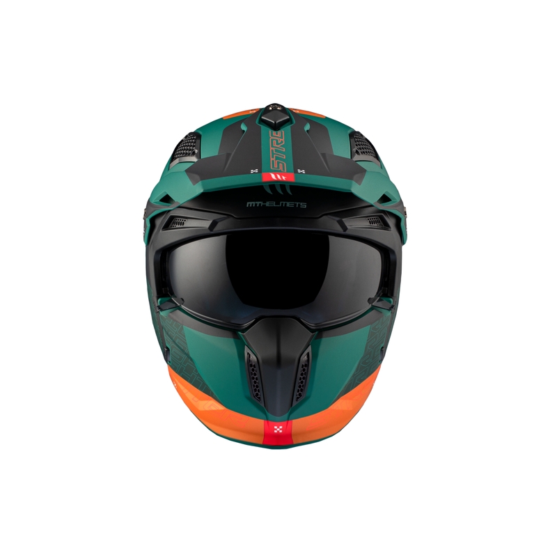 Åben ansigtshjelm med maske MT Streetfighter SV Totem C6 sort-orange-grøn med iridium plexiglas