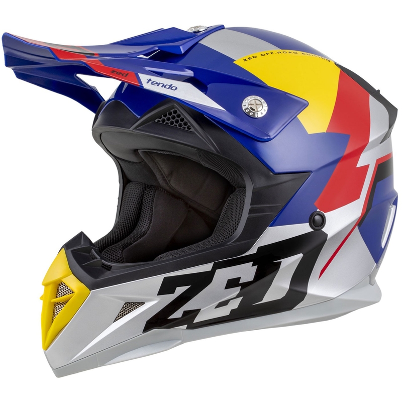 Motocrosshjelm til børn ZED X1.9D TENDO perle blå-rød-gul-sølv