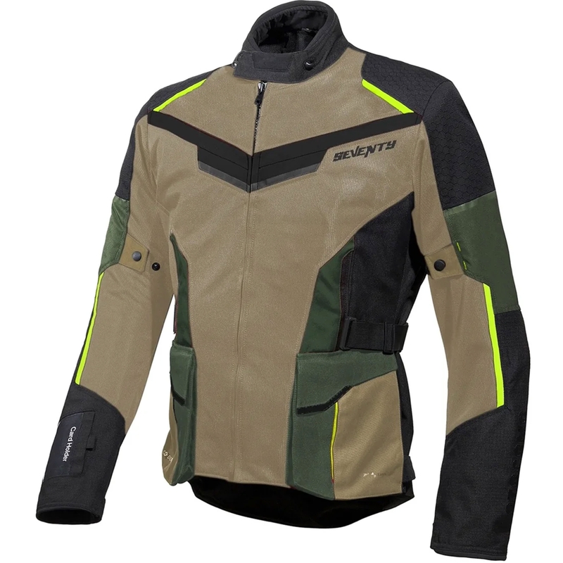 Halvfjerds grader SD-JT70 Atacama motorcykeljakke Sand-Grøn-Fluo Gul